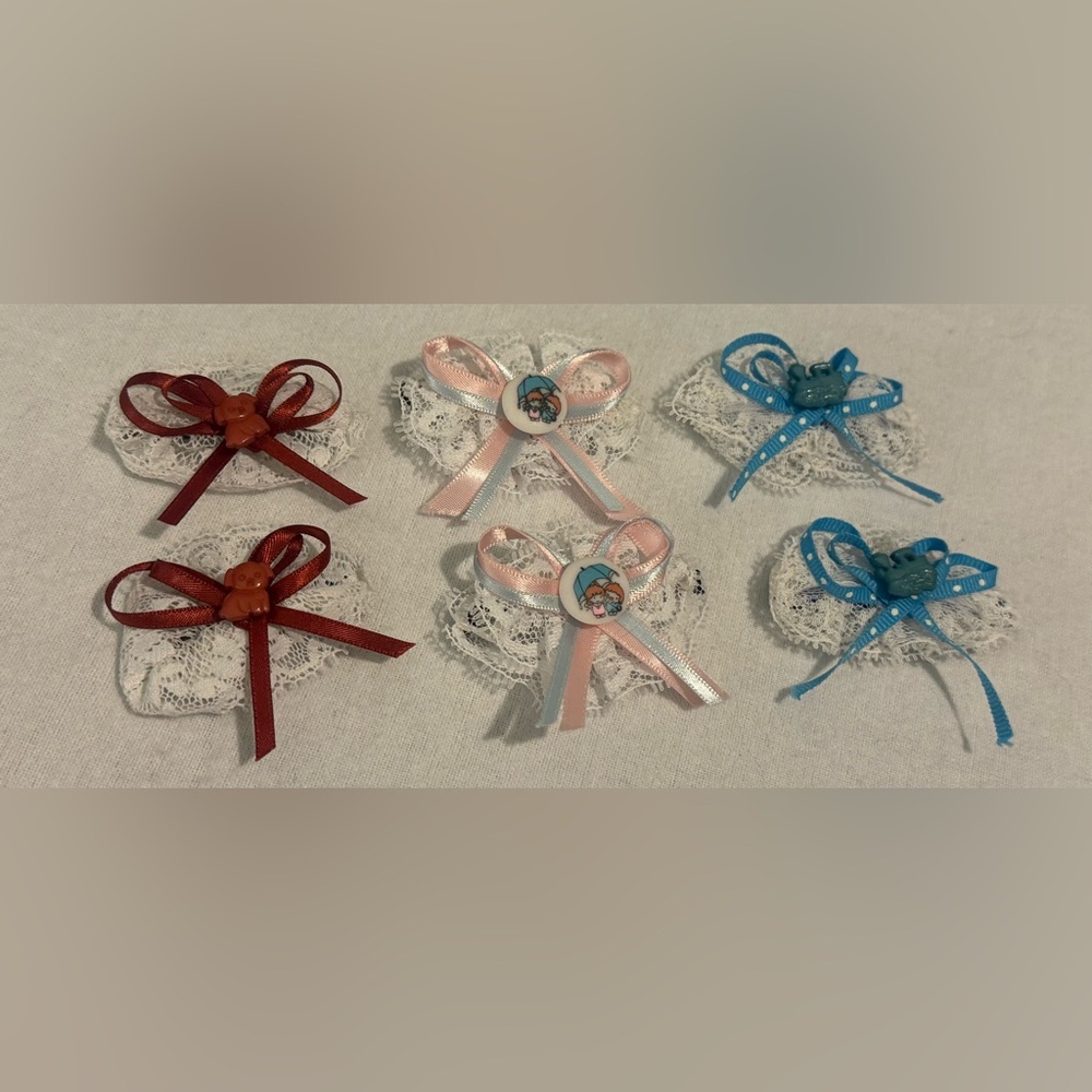 1980’s Goody Stay Tight Handmade Kids Lace Bow Ribbon Vintage Buttons 3 Sets